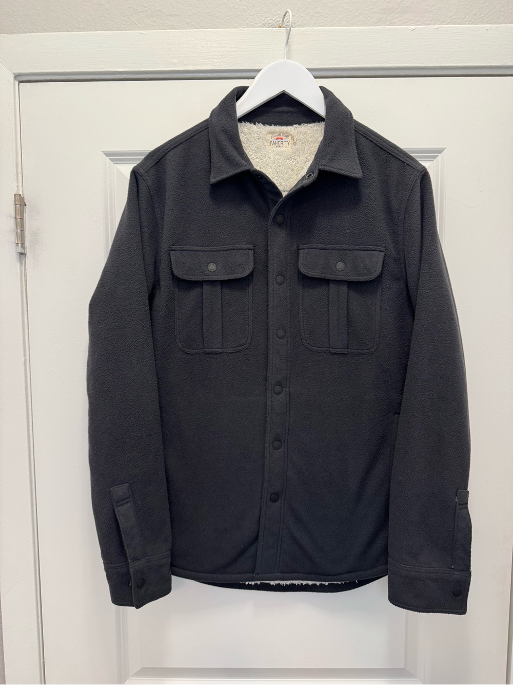 Faherty Brand Sherpa Lined Shirt Jacket Black Cream